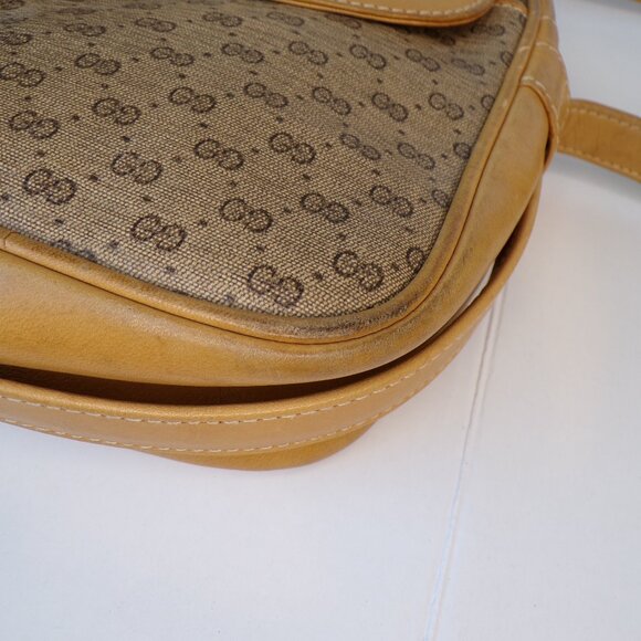 Authentic Gucci Shoulder Bag Vintage Leather Monogram Canvas Signature Purse - Picture 6 of 14